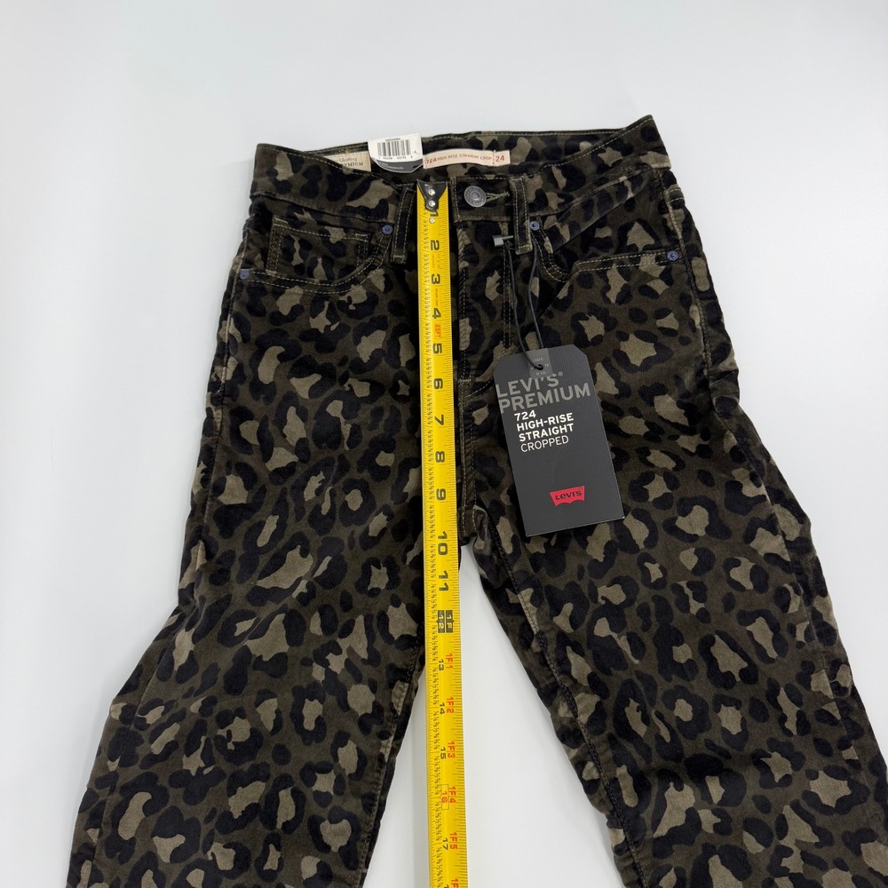 Levi's 724 High Rise Straight Cropped Jeans Women 24 Green Leopard NWT Corduroy - Picture 13 of 13